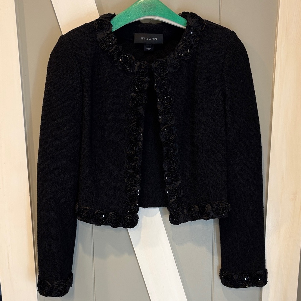 St. John Black Blazer with Floral Accents